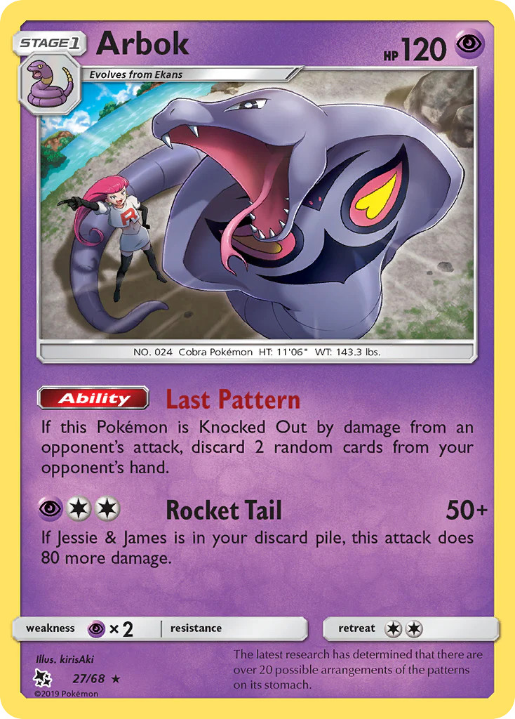 Arbok (27/68) [Sun &amp; Moon: Hidden Fates] Lightly Played Reverse Holofoil