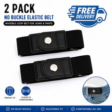 2 Pack No Buckle Elastic Belt for Jeans Pants Invisible Adjustable Waist Belt