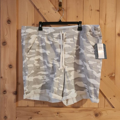 Neu mit Etikett Democracy Ab Freizeit "Mold & Hold" graue tarnfarbene Damenshorts Größe 22W