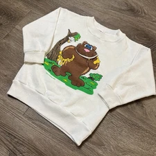 Vintage 90s Zoo Gallery Size 5/6 Bear Honey 3D Mouth White Peekaboo Animal Shirt