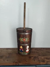 Basketville Wooden Butter Churn Barrel Primitive Farmhouse Decor Hand Painted 