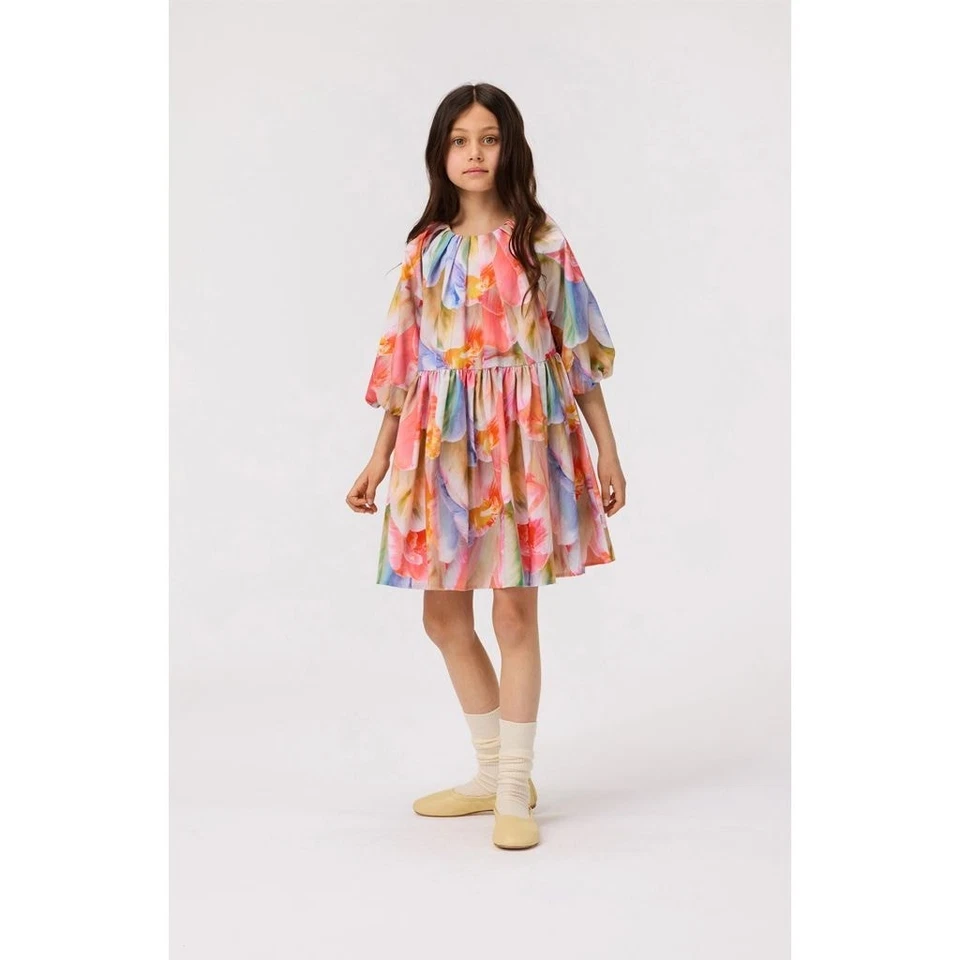 Vestido Molo Niña 5-6 Ciera 3/4 Blusa Mangas Be A Tulipán Floral Algodón Línea A Foto 3 de 4