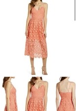 ASTR The Label Dress Coral Lace Midi A-Line Fit & Flare V Neck Size M Flattering