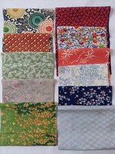 11 Kimono Silk Fabric Remnants PRINTS 18"-22" long Japanese Crafts Quilting