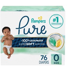 Baby Diapers Size 0 10 lbs 76 Count Pampers Pure Hypoallergenic Leakproof Soft