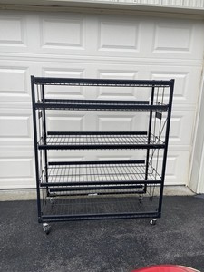 Display Rack Metal Wire Floor Stand 5 Shelves & Casters 46.5"L X21"D X56"Tall Bl