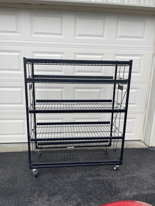 Display Rack Metal Wire Floor Stand 5 Shelves & Casters 46.5"L X21"D X56"Tall Bl