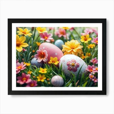 Ostereier im Gras Kunstdruck gerahmt Wandbild Poster Leinwanddruck Bild
