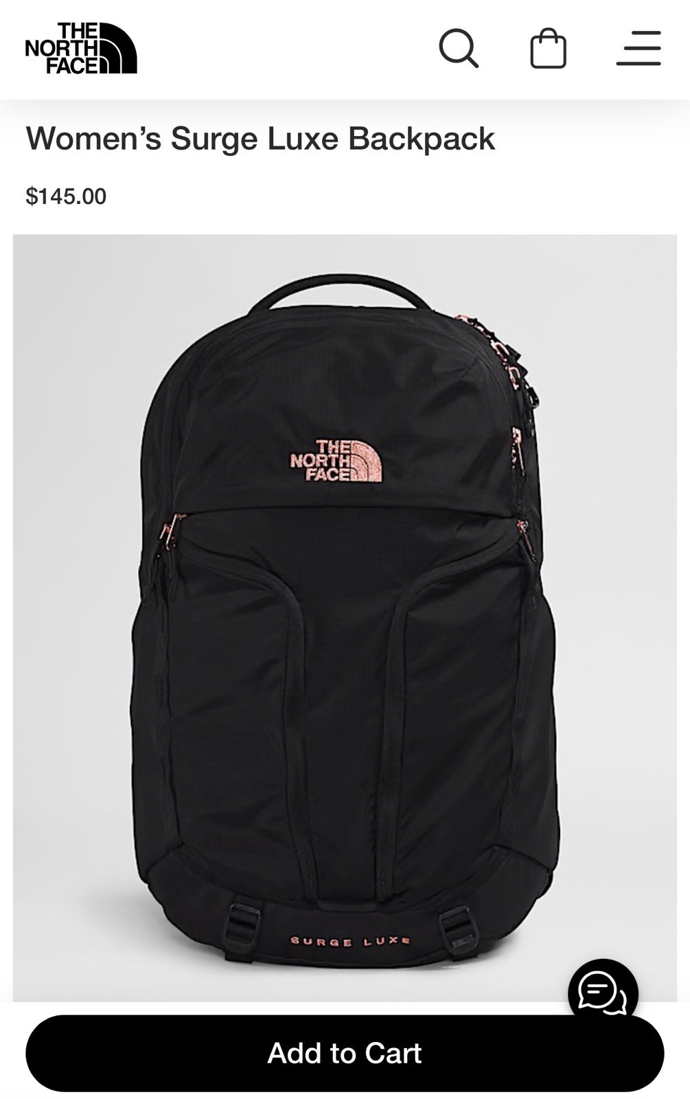 The North Face Womens Surge Luxe Backpack in Black and Burnt Coral