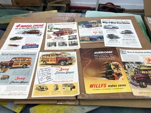 WILLYS JEEP WAGON TRUCK CJ  ADVERTISEMENTS  ROAD TESTS  GARAGE ART    BUNDLE !!!