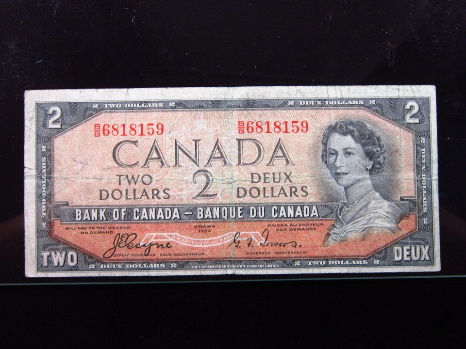 Canada 2 Dollars 1954 Devil Face Hairdo P67 8159i0 Elizabeth II Bank Money - Image 2 of 3