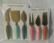 Two (2) Cheese Knife Sets 3 Pieces with Colored Handles