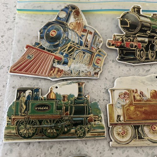Six 6 Double Sided Trains Die-Cut 1985 Ornaments Merrimack Corp - Picture 2 of 5