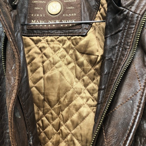 Marc New York Andrew Marc Leather Quilted Lined Jacket Small S Long Sleeve Brown - Picture 13 of 19