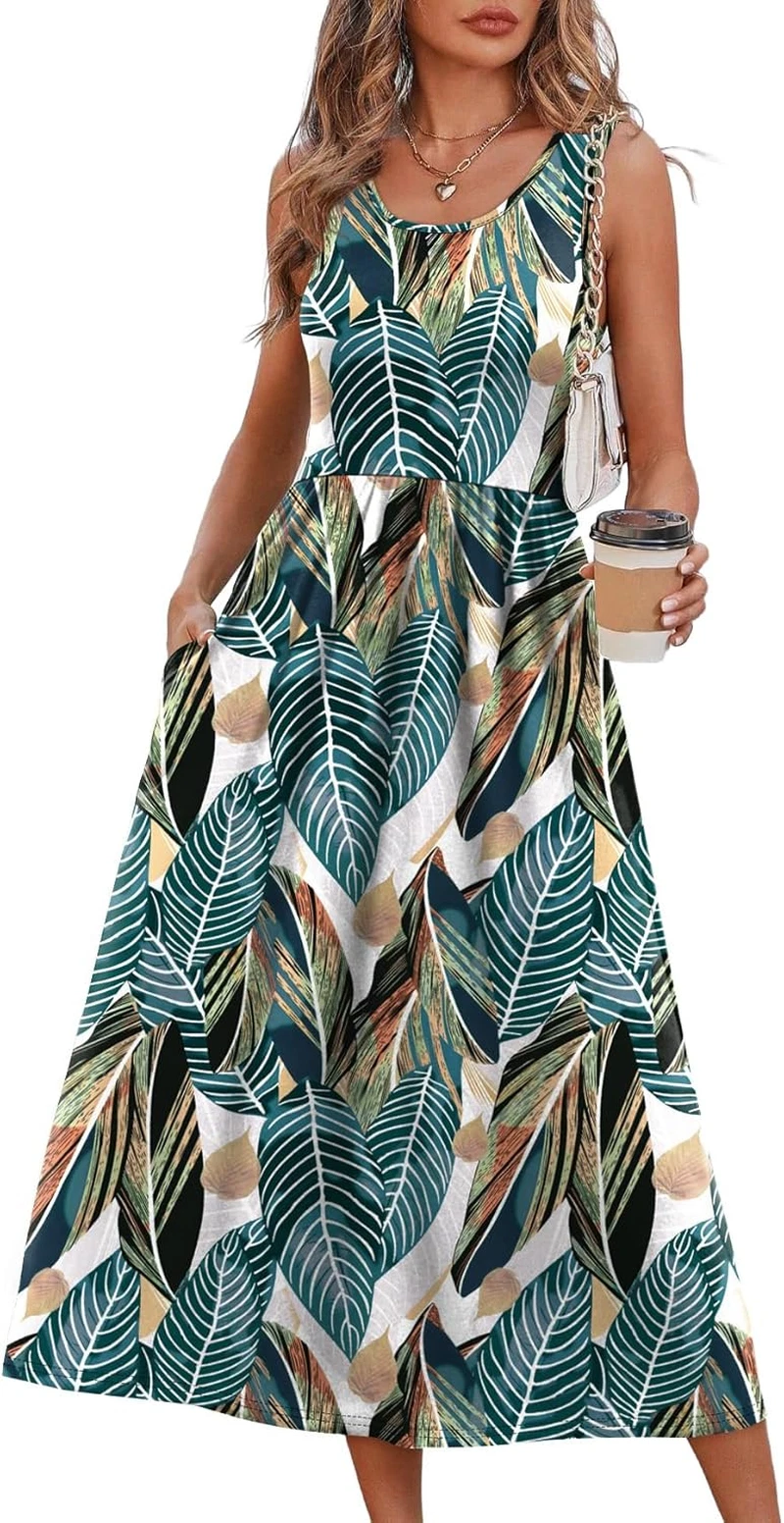 Summer Dresses for Women Flowy Casual Midi Dress Beach Vacation Sundresses with
Opens in a new windo