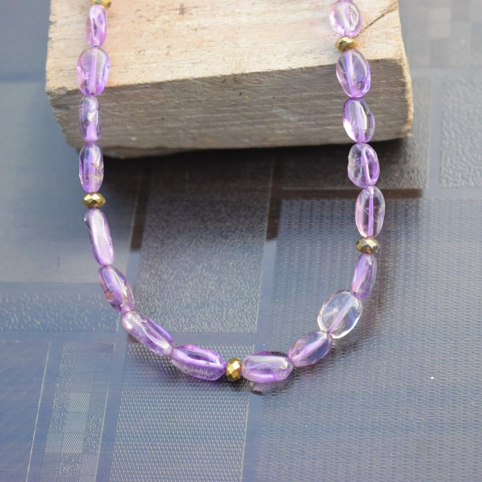 Collana regolabile con perline e perline da 15" di ametista viola naturale... - Immagine 4 di 4