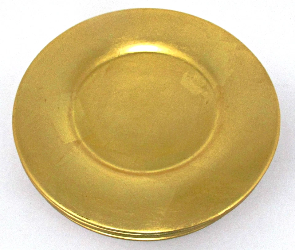 Vintage 4 Pottery Pier 1 Imports Gold Leaf Heavy Charger Plates Lot 13" Holiday - Image 3 of 4