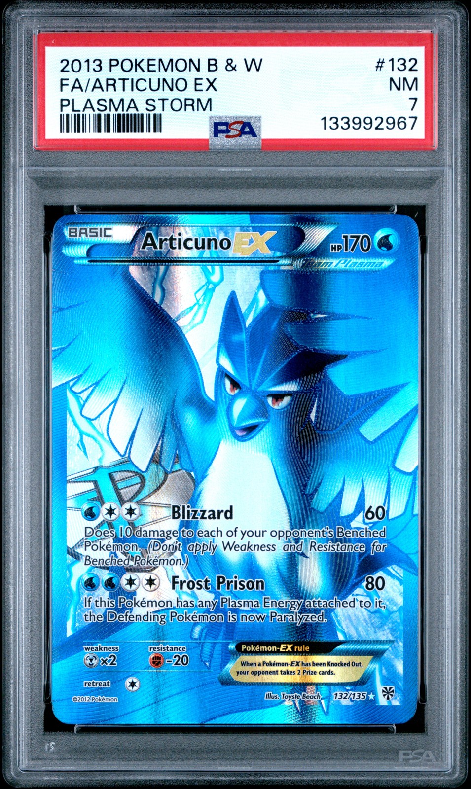 2013 POKEMON B&W PLASMA STORM #132 FULL ART/ARTICUNO EX PSA 7