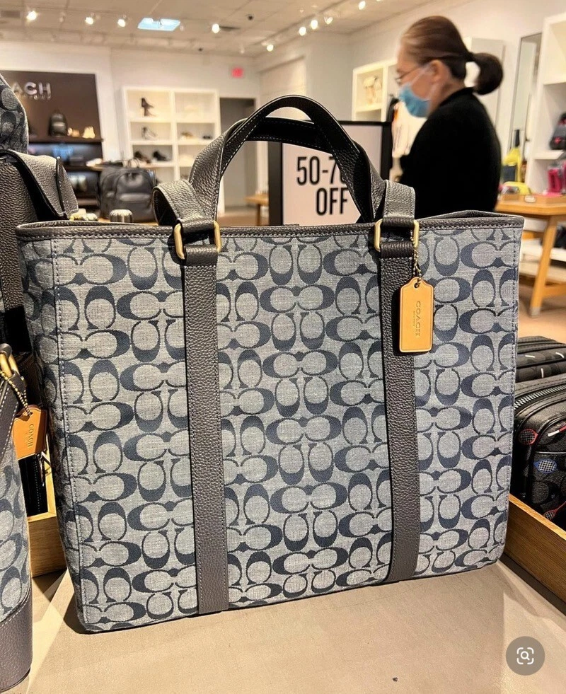 NWT Coach men's Hudson Double Handle Tote In Signature Chambray