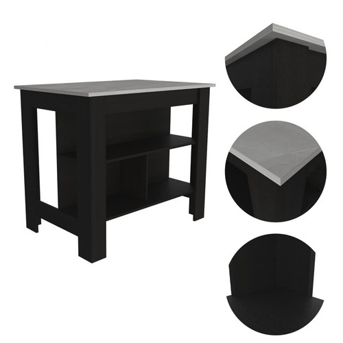 Modern Black Kitchen Island with a Marble Counter Top - Picture 3 of 4