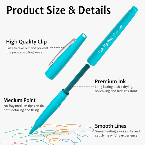 40 Colors Felt Tip Pens, Medium Point Felt Pens, Assorted Colors Markers Pens fo - Picture 4 of 9