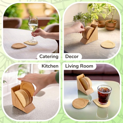 Bamboo Wood Drink Coasters From BambooMN Wholesale 10 piece Sets - Picture 6 of 9