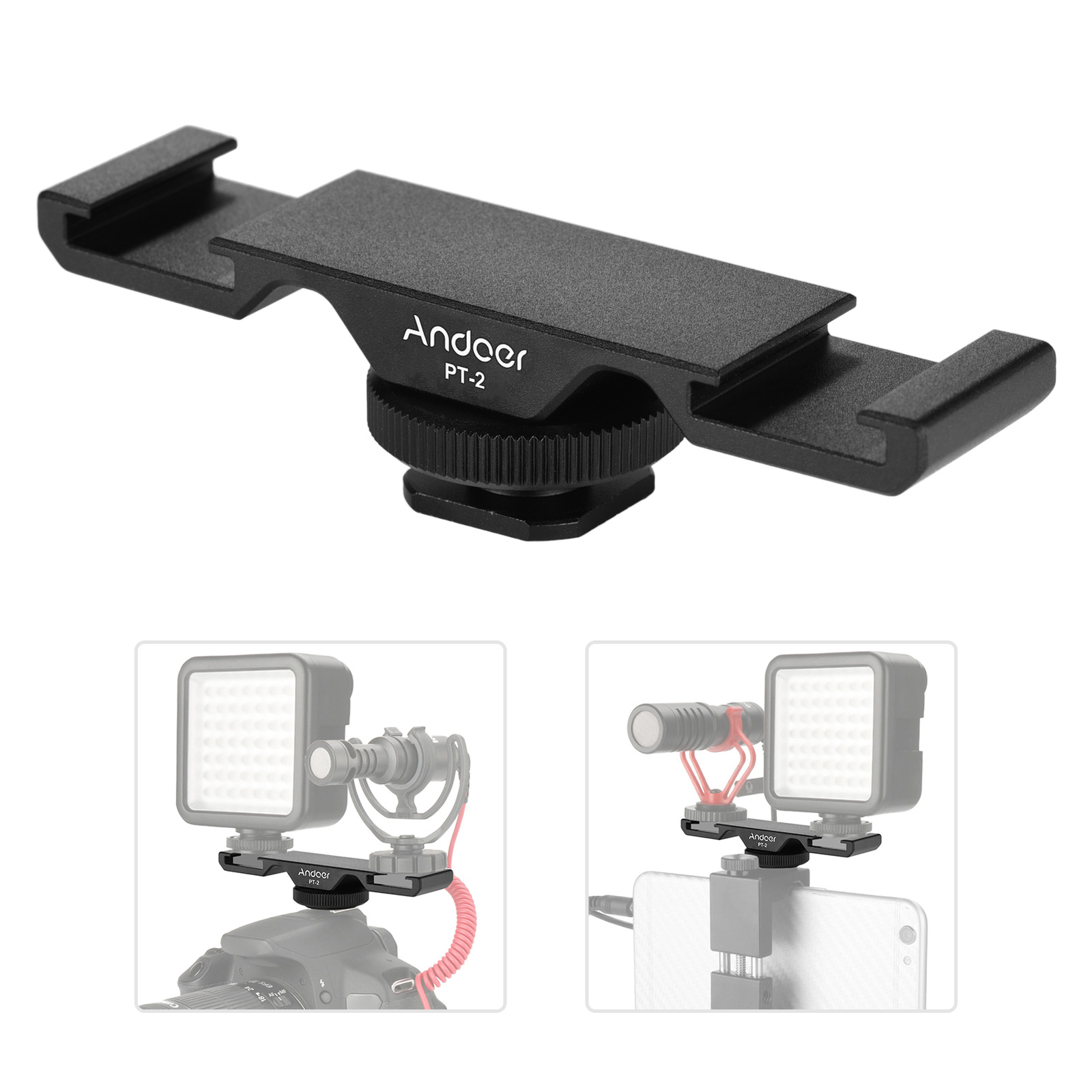 PT-2 Double Cold Shoe Mount Extension Bar Dual Bracket for DV DSLR B1Z3