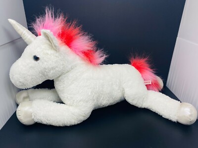 Aurora White Unicorn Plush Silver Sparkle Horn Feet Pink Mane 30'' Stuffed Animal