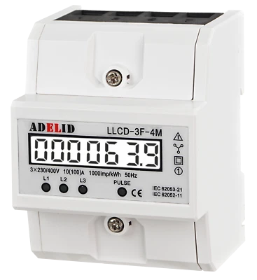 Stromzähler LCD Drehstromzähler Kalibriert 3-Phasen für DIN Hutschiene 4 Draht