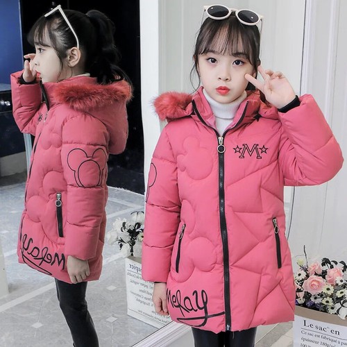 3-12 Years Old Thick Keep Warm Winter Girls Jacket Fur Collar Pattern Hooded - Picture 29 of 36