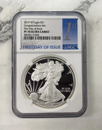 2019 W American Silver Eagle Congratulation Set First Day Issue PF70 Ultra Cameo