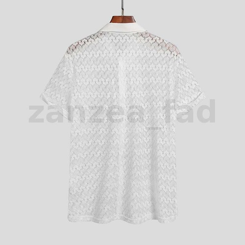 Sexy Mens Lace Short Sleeve Shirts Floral Mesh Tops Slim Fit Clubwear Party Tee - Picture 4 of 11