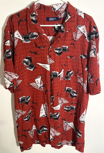 Boca Classics Bottom Down Shirt Red Sail Row Boat Seagulls Men’s XXL 2XL Short
