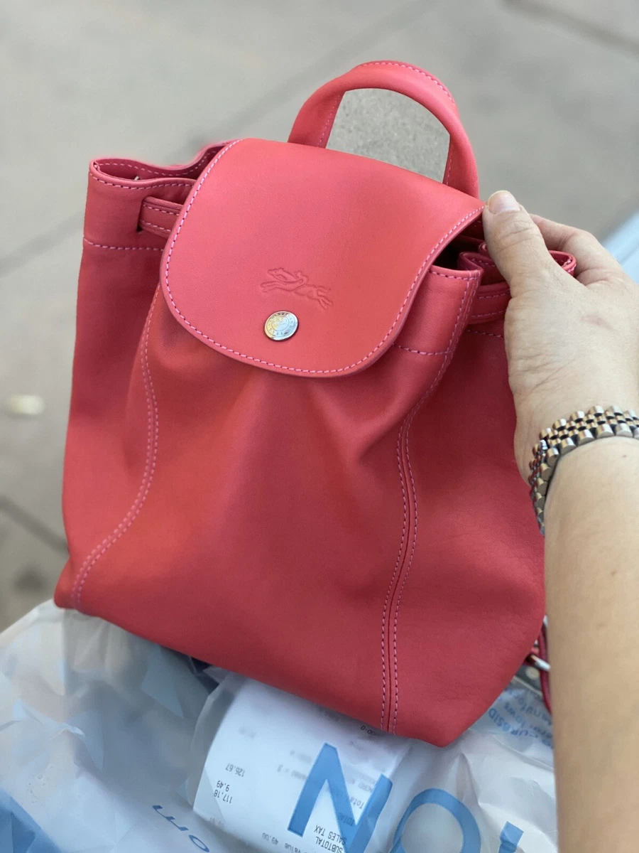 LONGCHAMP Red Leather Cuir Le Pliage Backpack - The Purse Ladies