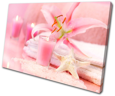 Badezimmer Rosa Kerzen Floral EINZELNE LEINWAND WANDBILD Bild Druck VA