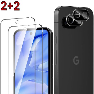 2x Schutzglas + 2x Kameraschutz für Google Pixel 9a 6.3'' Blasenfrei 9H Härte HD