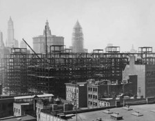 Labourers high up frame a building under construction borough Manh Old Photo