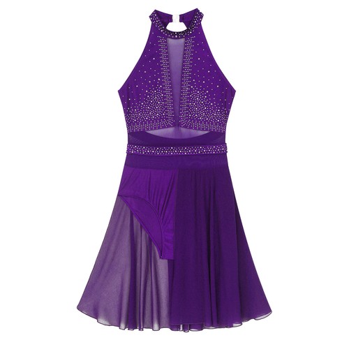Womens Sparkly Rhinestone Lyrical Dance Dress Sleeveless Backless Leotard Dress - Picture 67 of 87