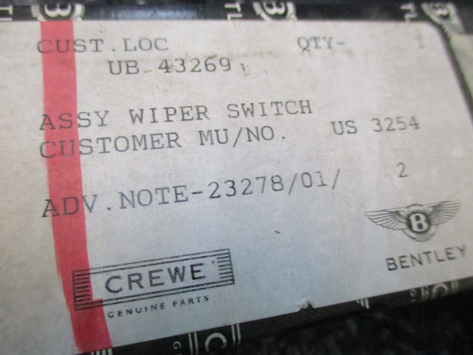 Rolls Royce Corniche, Silver Spur, Spirit, Bentley 8, Turbo wiper switch UB43269