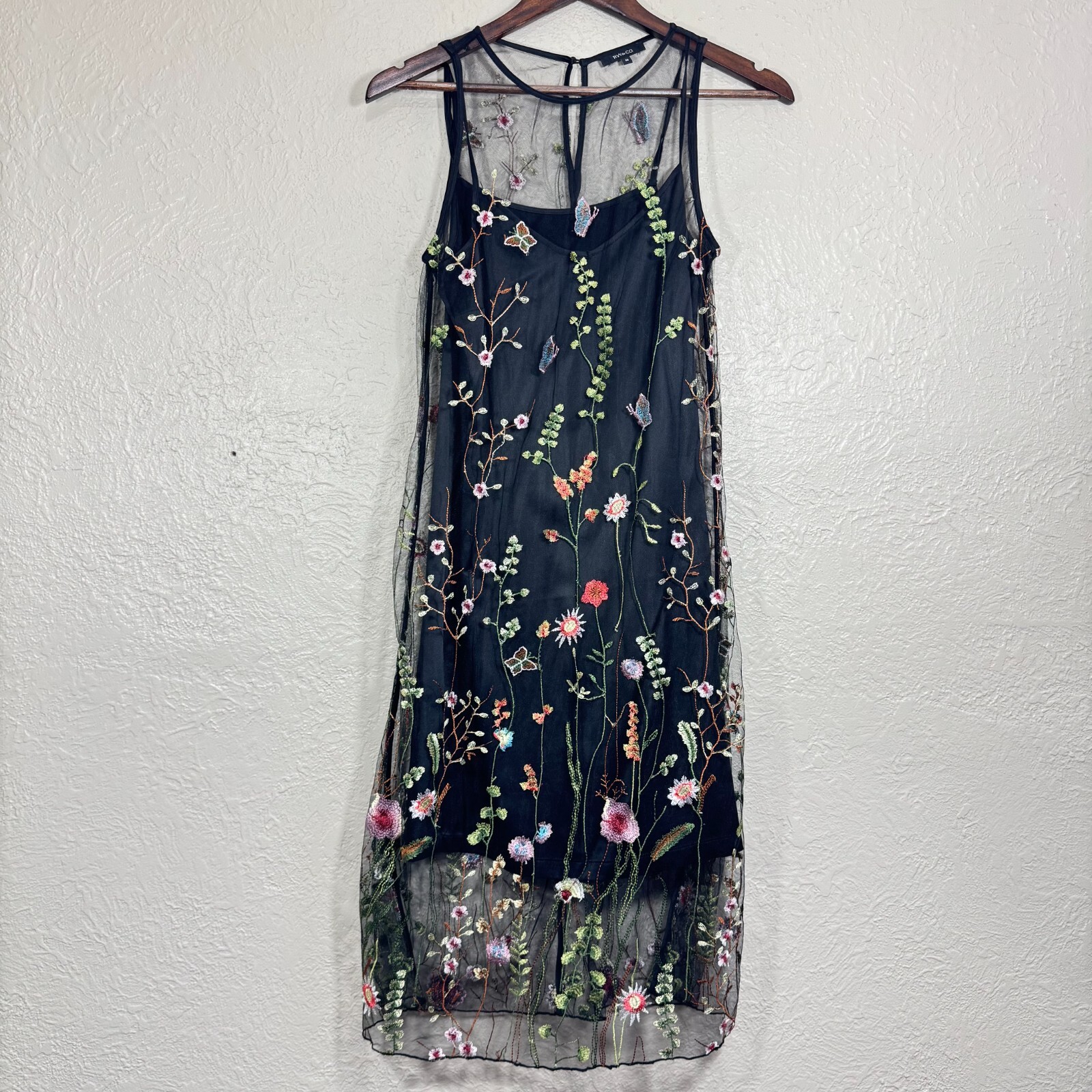 RW&CO Sheer Midi Dress 00 Embroidery Mesh 90s Y2K  Whimsi Fairy Forest Ethereal