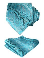 Paisley Men's Tie and Pocket Square Sets 59" Length x 3.5" Width Turquoise
