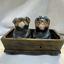 Vintage Pigs in Trough Salt & Pepper Shakers Farmhouse Rustic Kitchen Decor