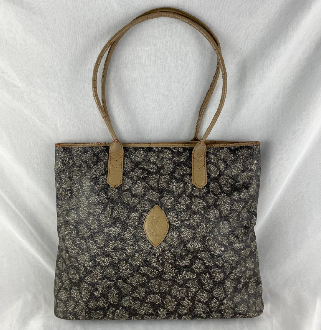 SAINT LAURENT (YSL) Borsa tote Yves Saint Laurent in pelle e tela spalmata anni 80 vintage unisex