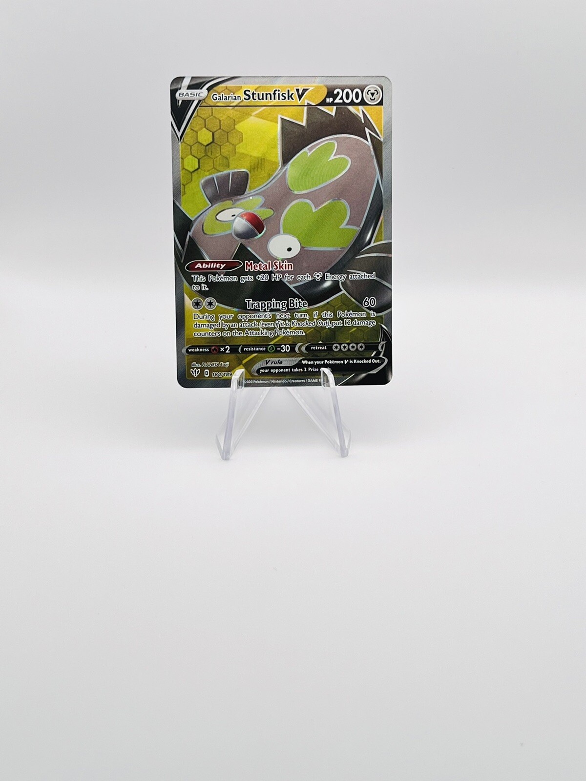 Pokemon Galarian Stunfisk V 184/189 Darkness Ablaze Full Art NM