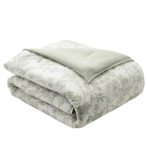 7-Piece Delicate Green Floral Premium Cotton Full/Queen Comforter Set Reversable - Picture 6 of 6