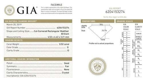 GIA certified loose .52ct I2 G square radiant princess cut diamond Natural - Picture 8 of 8