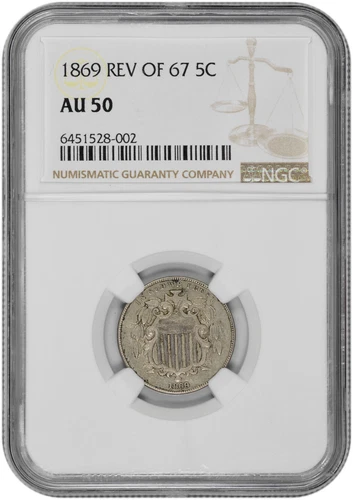 1869 Reverse Of 67 5C Shield Nickel NGC AU 50