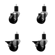 3 Inch Phenolic Wheel Swivel 1-3/4 Inch Expand Stem Caster Set 2 Brakes SCC