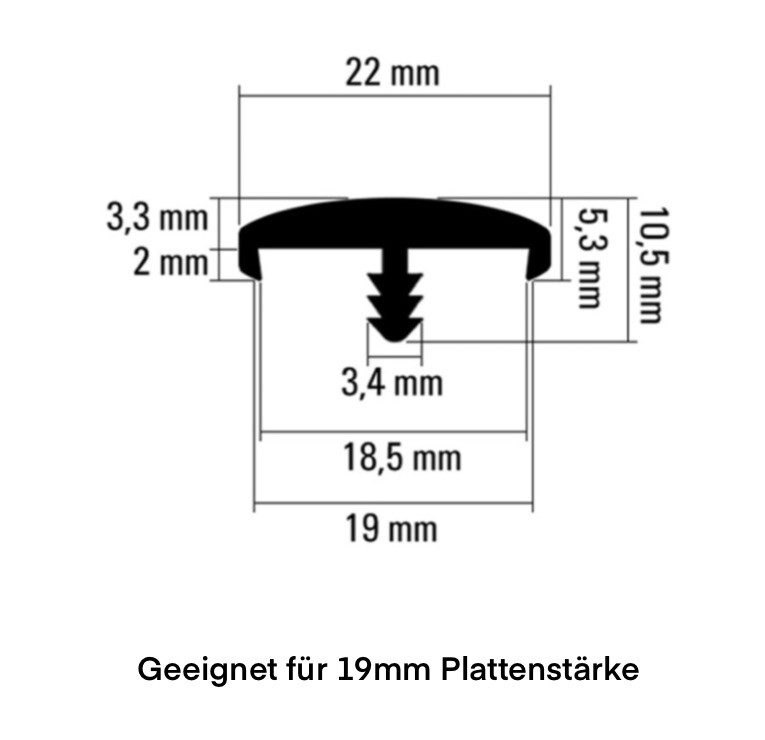 PVC Stegkante Kantenschutz - Für 19mm Plattenstärke - Schwarz, Weiß, Anthrazit - Pro Meter