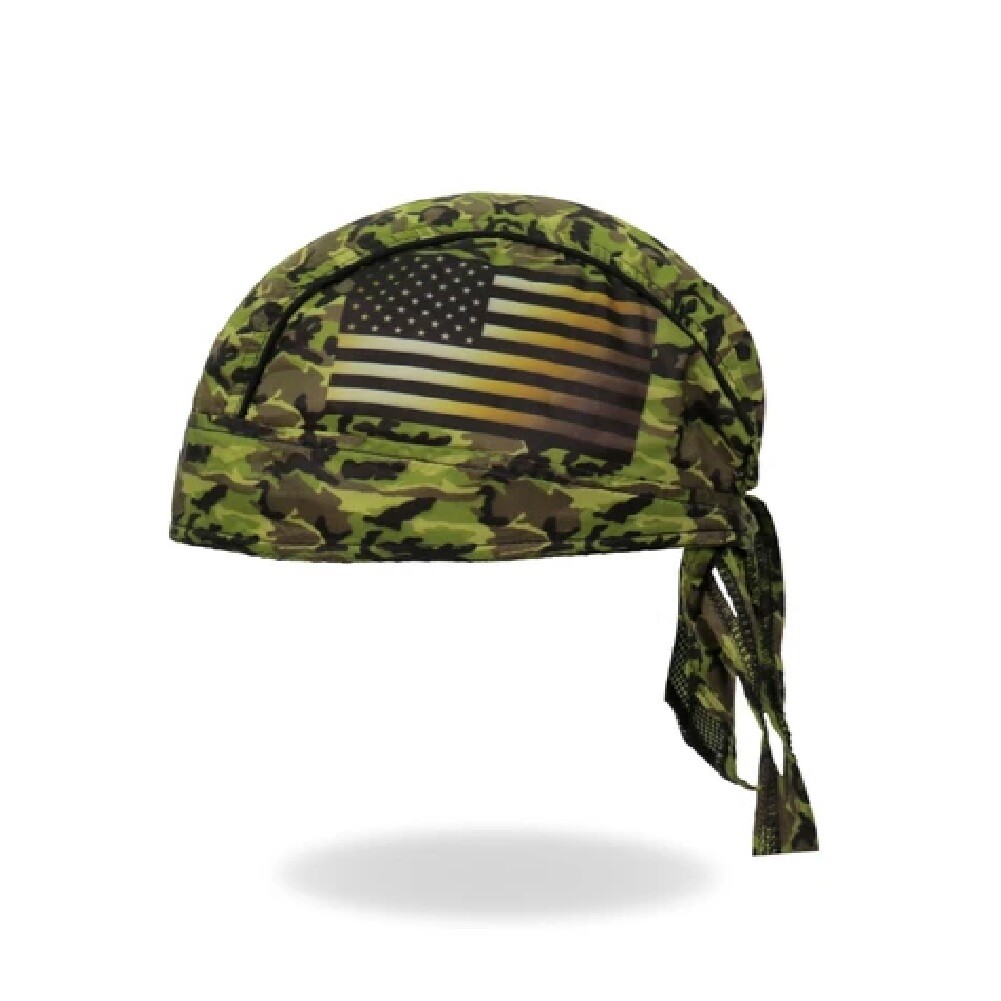 Army Green Camouflage American Flag Premium Head Wrap Biker Durag Sweatband